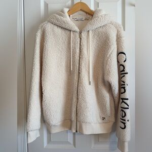 Calvin Klein Off-White Fleece Jacket Size Medium